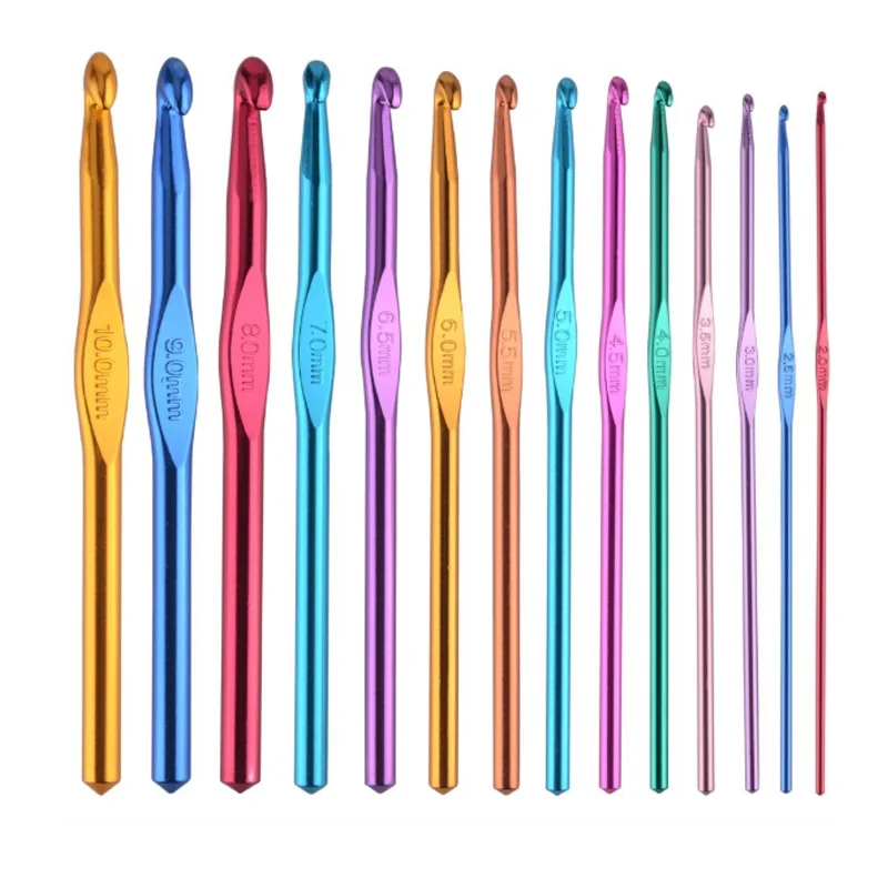 Новинка 14 размеров разноцветные Алюминиевые крючки для вязания набор спиц ручки