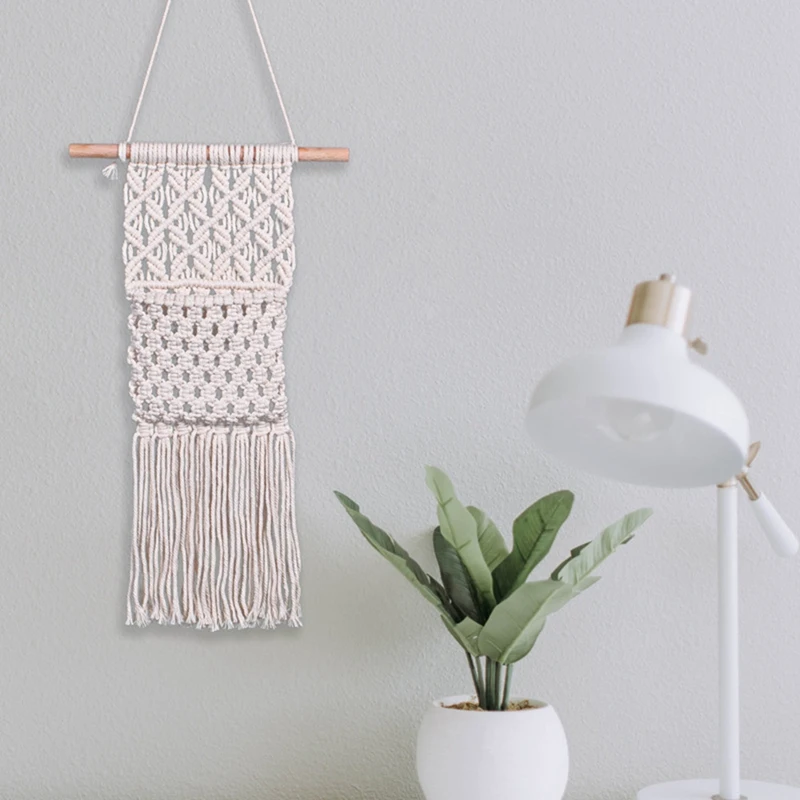 

Hot Manual Woven Tassels Macrame Tapestries Home Decoration Cotton Rope Hanging Wall Decor 28X74CM