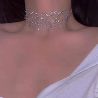 fashion women crystal necklace korean shining rhinestone love tassel necklace statement jewelry bridal wedding wear accessories