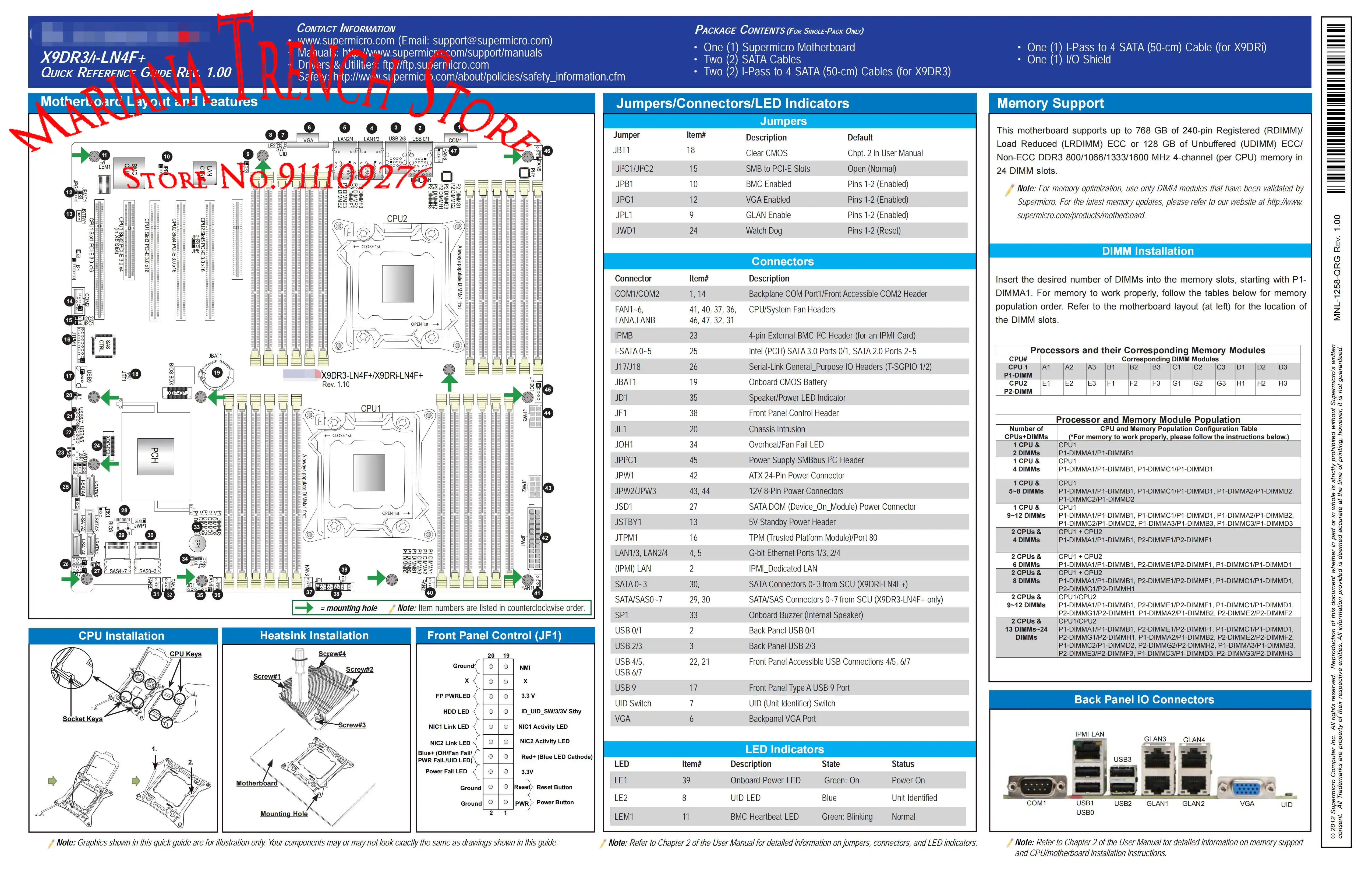 

Motherboard for Supermicro X9DRi-LN4F+ LGA2011 E5-2600 Family ECC DDR3 6 GPUs Platform