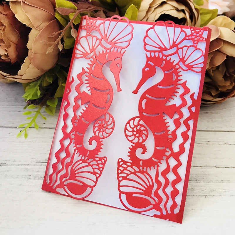 

Wedding inviation seahorse Metal Cutting Dies Scrapbook Card 2020 New Version Production Embossing Die Cutting Process Die Decor