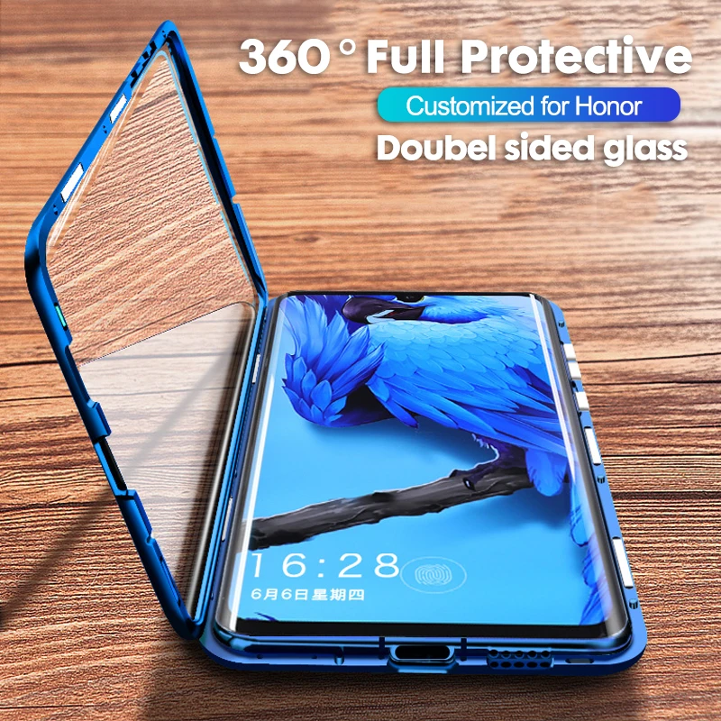 Двухсторонний Магнитный 360 протектор для huawei Honor 8X Max 9X Pro закаленное переднее
