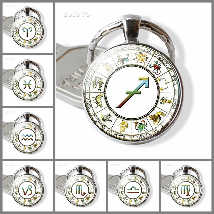 12 Созвездие серебряного цвета ювелирные изделия брелок со стеклянным кабошоном