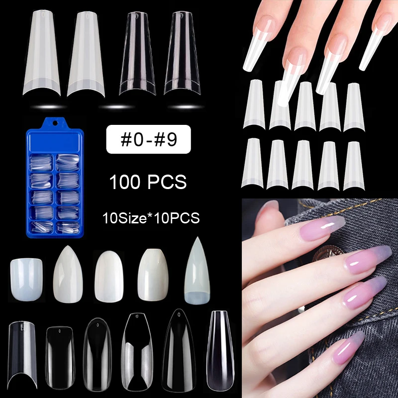 

100 Pieces Box New Half Cover Ballerina Coffin False Nail Tips Fake Nail Tips with 10 Size 3 Colors Fake Nails Set