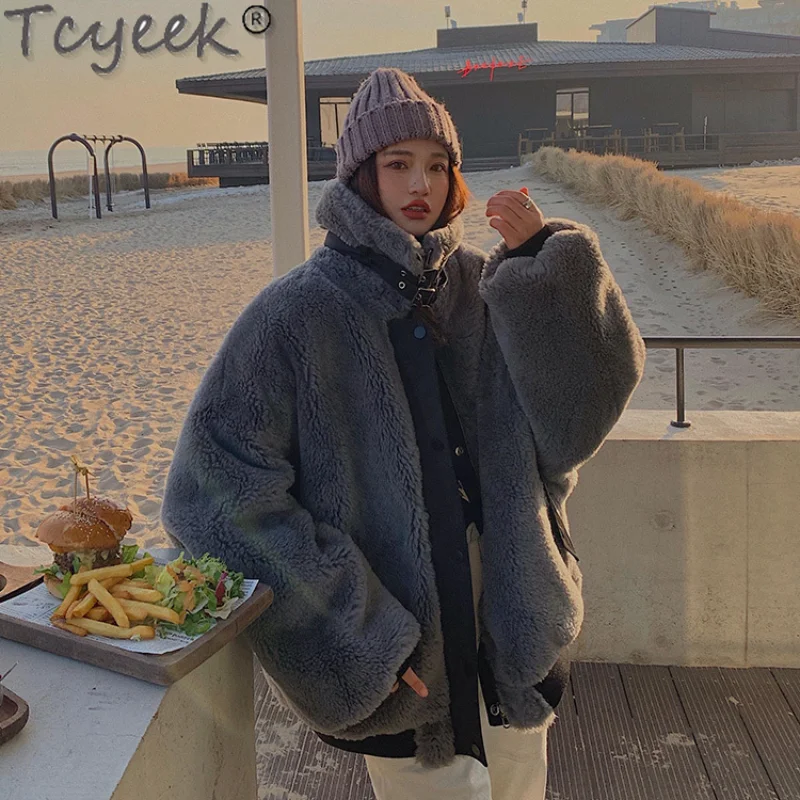 

Женское зимнее меховое пальто Tcyeek, 2021 натуральная овчина, пальто, женские мотоциклетные шерстяные куртки оверсайз, женская модель Gxy184