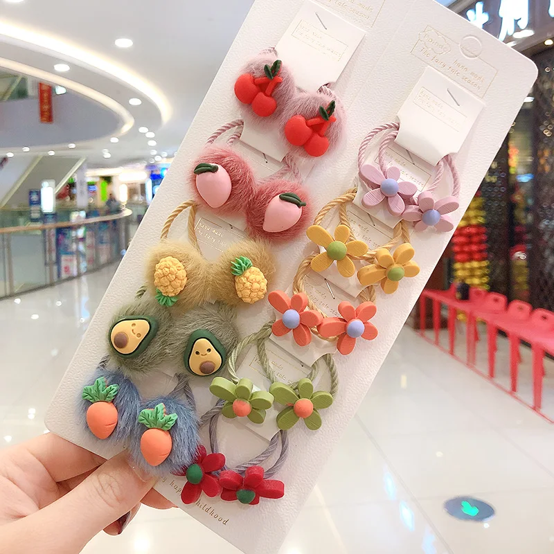 

2/6/10/20Pcs/set Girls Cute Cartoon Animals Fruit 3 Cm Elastic Hair Bands Ponytail Holder Scrunchies Kid Hair Accessories