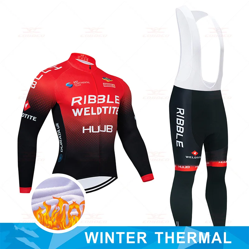 

5 Colors Team HUUB Winter Cycling Clothing Pants Set MTB Red Bicycle Clothes Thermal Fleece Bike Jersey Mens Winter Cycling Wear