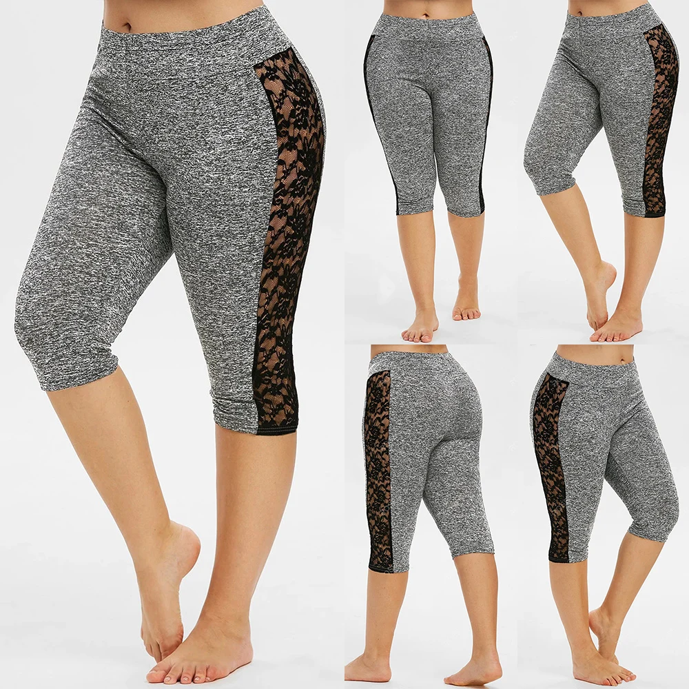 

Women Plus Size 5XL Lace Yoga Pants Stretchy Sided Pocket Sport Leggings Push Up Running Tights Female Gym Fitness Leggings D30