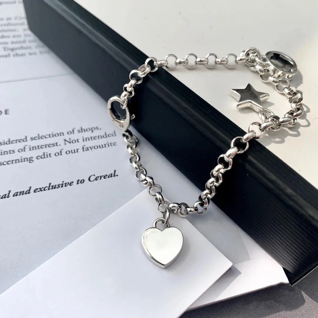 

100% 925 sterling silver bracelet, classic letter logo g, five-pointed star and peach heart bracelet, exquisite couple Christmas