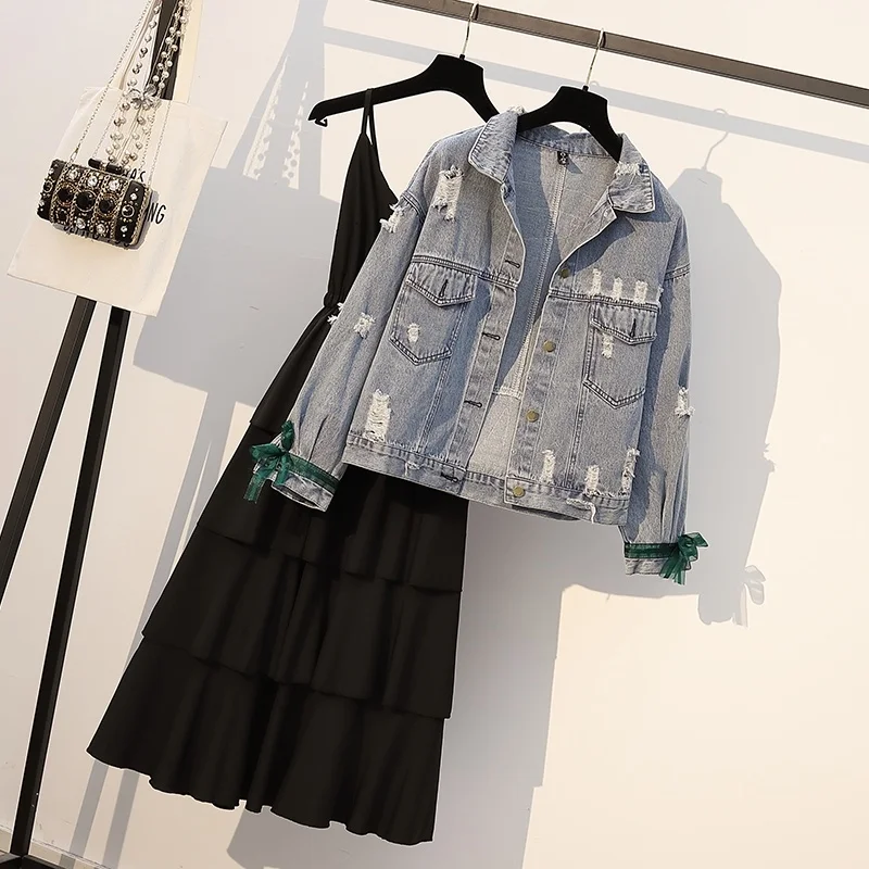 Женская джинсовая куртка и юбка большие размеры | одежда