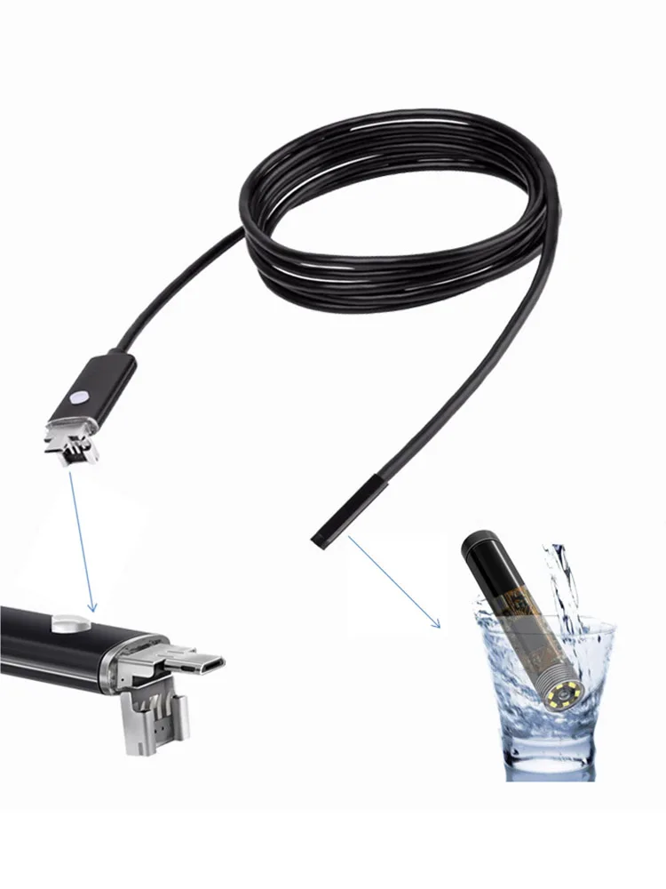 7 мм эндоскоп mini USB android IP67 Водонепроницаемый 6 светодиодов Регулируемый бороскоп