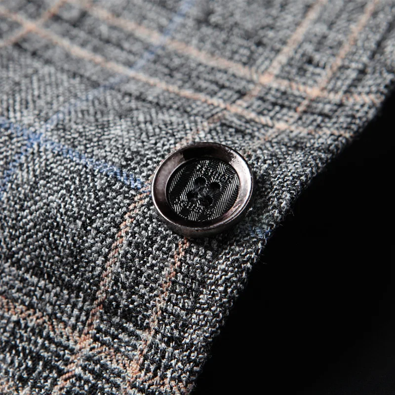 

Korean Men Spring Autumn Fashion Business Casual Blazer Slim Fit Wedding Prom Party Yellow Grey Plaid Mens Suit Jackets Coats