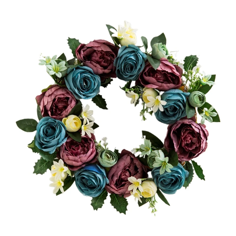 

Венок из роз в европейском стиле, Весенняя искусственная Цветочная Гирлянда для входной двери, стены, фермерского дома, украшение для дома, ...