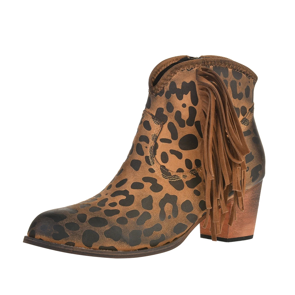 leopard3 WENYUJH; женские полусапожки; ботинки с круглым носком и пряжкой на ремешке с бахромой; теплые Нескользящие Женские ботинки в этническом стиле; Botas Mujer - Цвет: leopard3