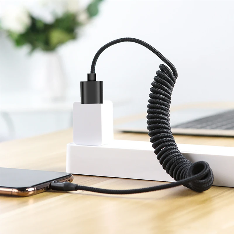 Выдвижная Автомобильная пружинная оплетка типа C/Micro USB/8Pin 2.1A USB кабель для Samsung Huawei