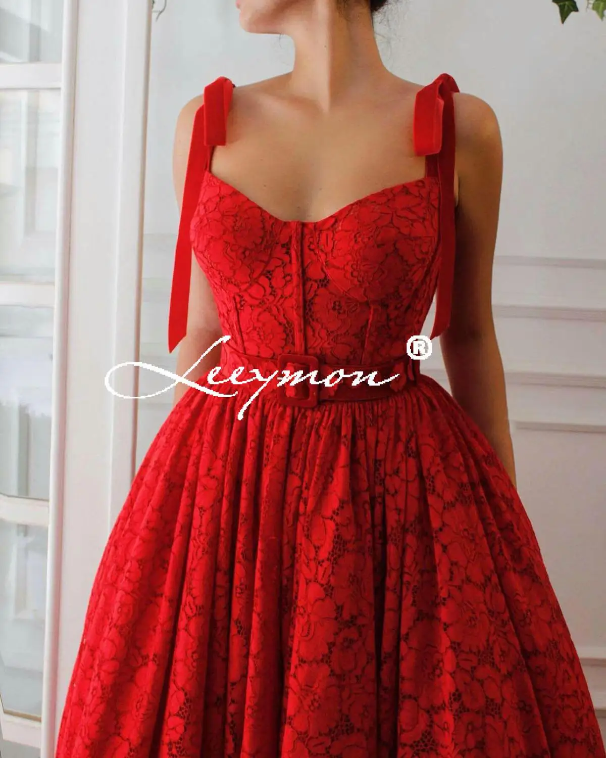 Элегантное Красное Кружевное Вечернее Платье Leeymon вечернее платье на бретельках