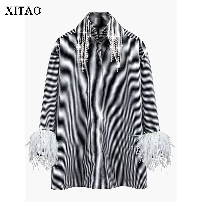 XITAO Мерцающая блузка с кисточками и цепочкой прошитая перьями модная новинка