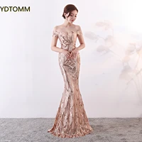 long party dress sequins mermaid v neck side slit with beige mesh embroidered sequins gold noble party dress new arrival