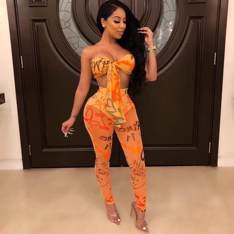 Комплект из двух предметов с прозрачной сеткой и принтом в стиле бохо Женский