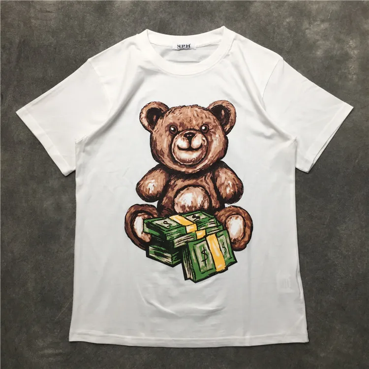 

2020 New Men luxury Dollars Fortune Bear T Shirts T-Shirt Hip Hop Skateboard Street Cotton T-Shirts Tee Top kenye S-XXL #K54