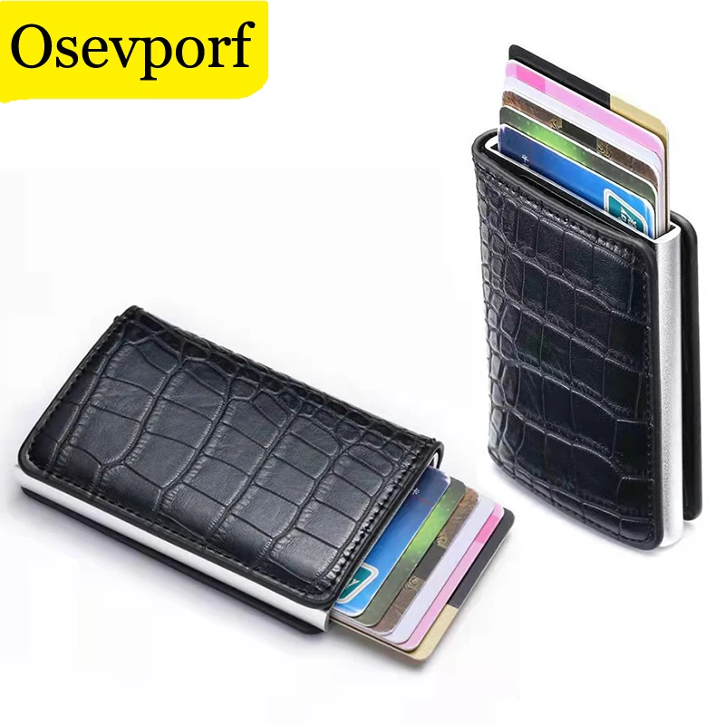 

Men Smart Wallet Rfid Safe Anti-theft Card Bags Box Short Wallet Case Bank Credit Card Holder Thin Crocodile Leather Purse Cover