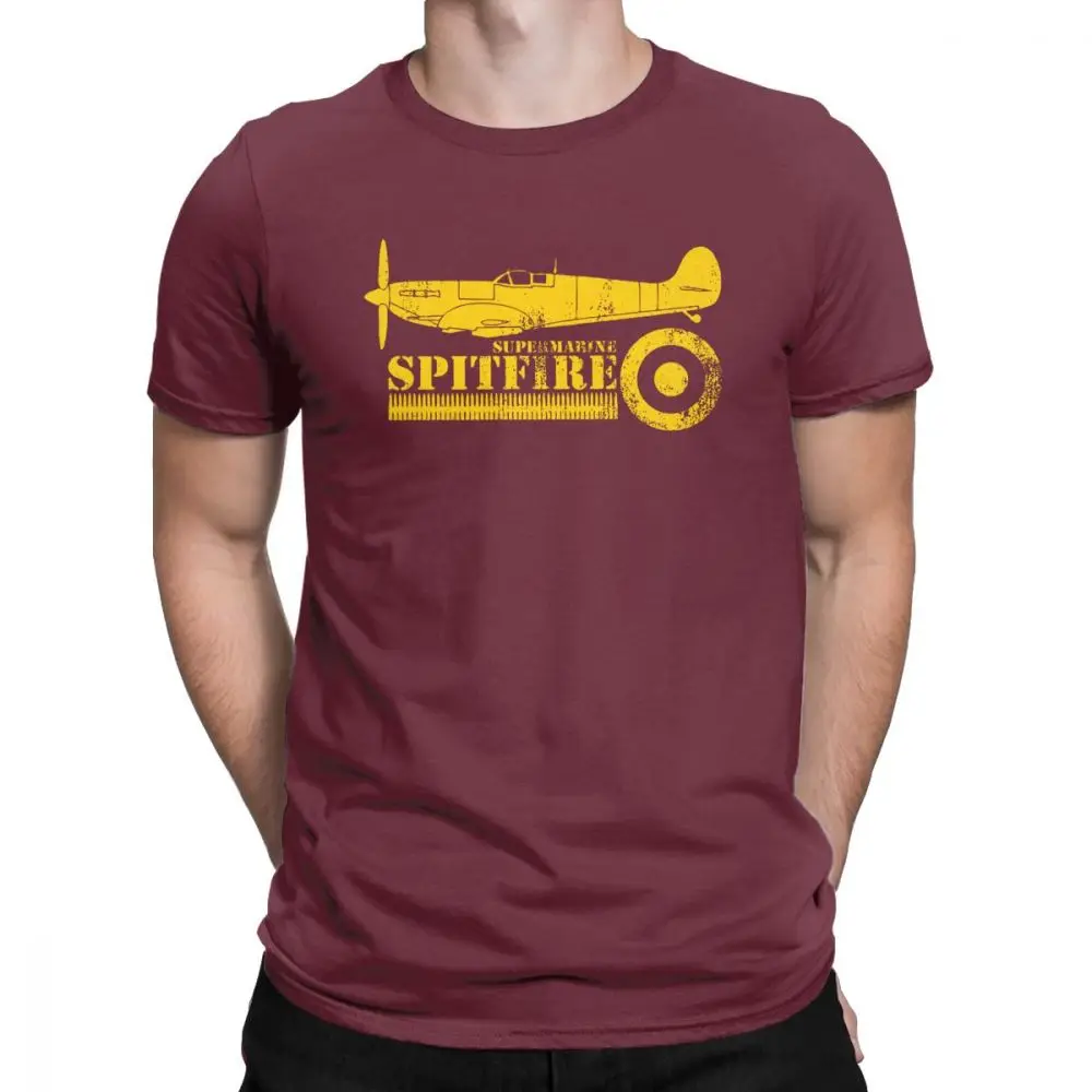 Мужская футболка WW2 Battle Of Britain Fighter RAF Spitfire, хлопковая футболка с короткими рукавами и принтом - Цвет: Burgundy