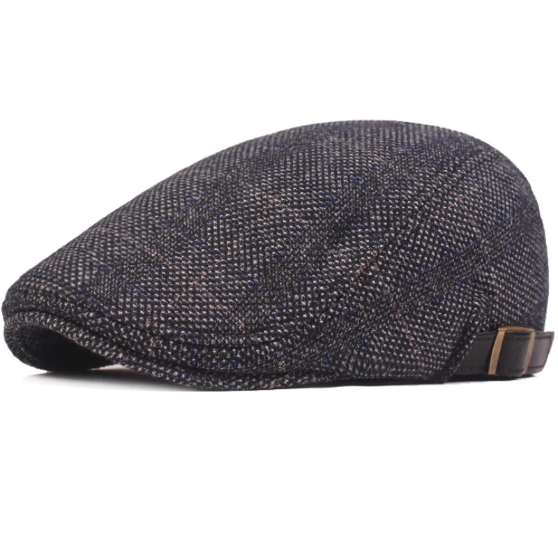 HT2791 Autumn Winter Hat Men Cap Vintage Plaid Ivy Newsboy Flat Cap High Quality Adjustable Beret Cap Thick Warm Dad Hat Berets