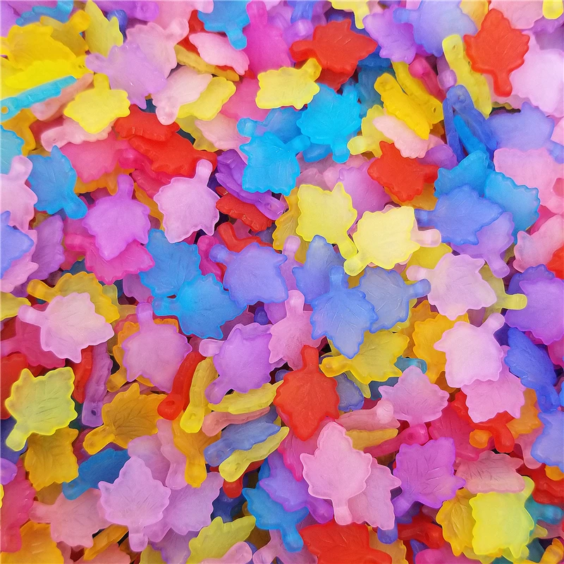 

Maple leaves Transparent Hand Craft Small Frosting Leaf DIY Cute Candy Color Pendant 100PCS Jewelry Accessories