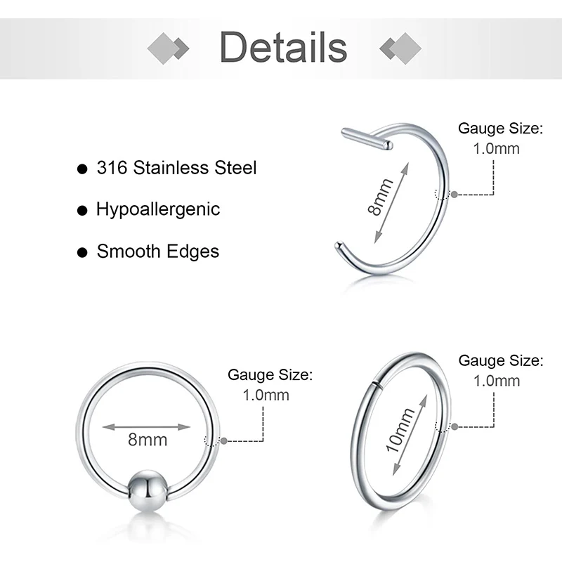 Кольца обручи для носа из нержавеющей стали ювелирные изделия имитации пирсинга