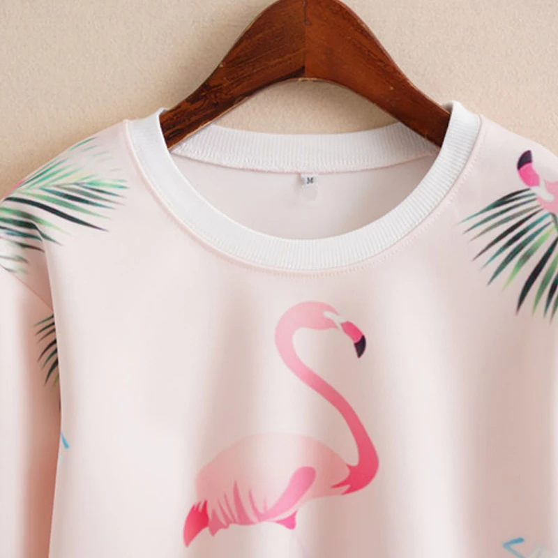 Худи женское с длинным рукавом и принтом фламинго | Женская одежда