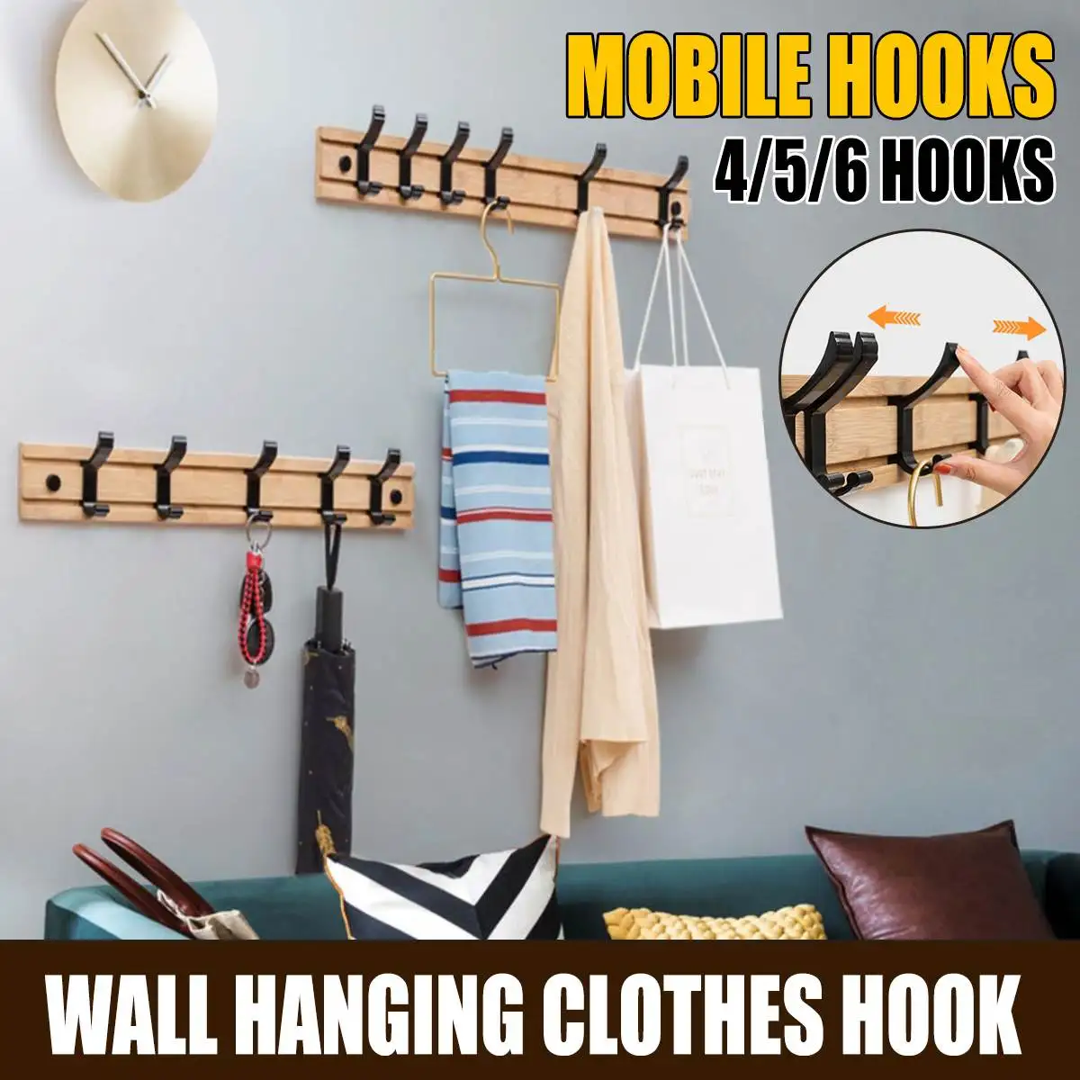 

Nordic Bamboo Coat Rack Key Holder Clothes Hangers Simple Hook Wall Shelf Home Decorative Bedroom Furniture