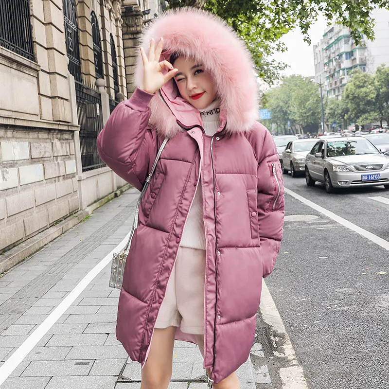 Purple Зимние женские куртки, модные толстые теплые куртки с капюшоном и большим меховым воротником, пальто, парки, верхняя одежда, большие размеры, парки из синтепона - Цвет: Purple