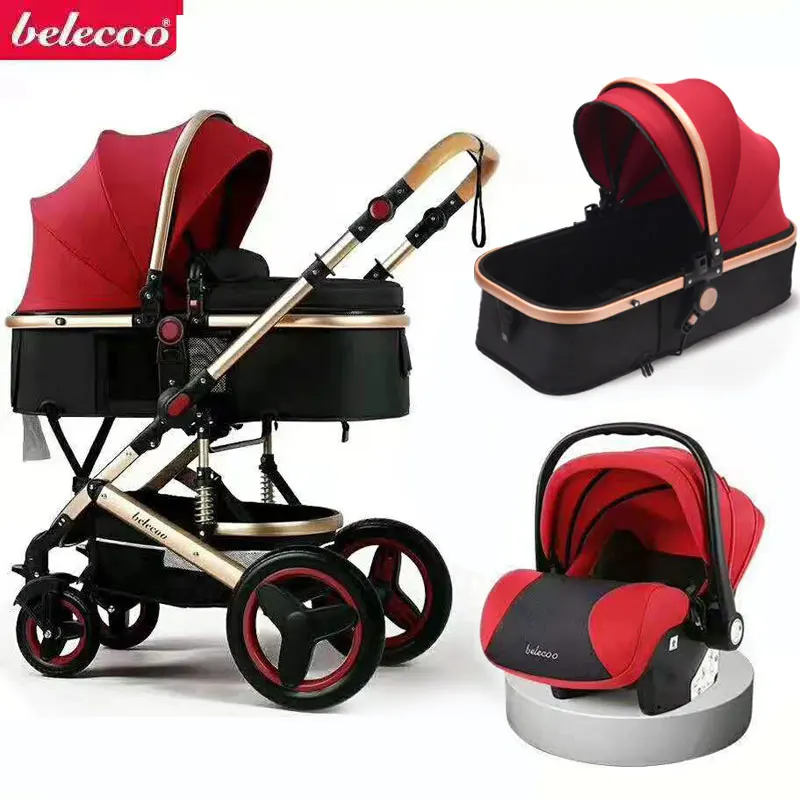 

Luxurious Baby Stroller 3 in 1 Portable Travel Carriage Folding Prams Aluminum Frame High Landscape Car for Newborn Buggy