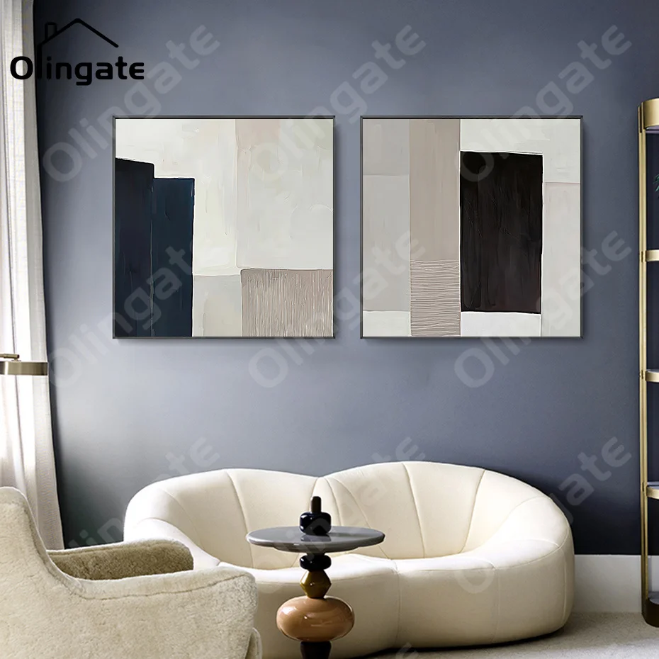 

Retro Abstract Black Beige Stripe Canvas Poster Simple Artwork Wall Picture Print One Piece Canvas Painting Home Bedroom Decor