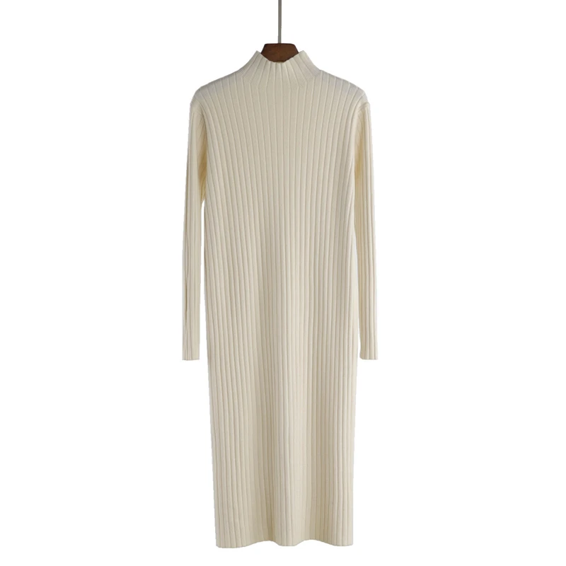 Женское трикотажное платье свитер с высоким воротником и длинным