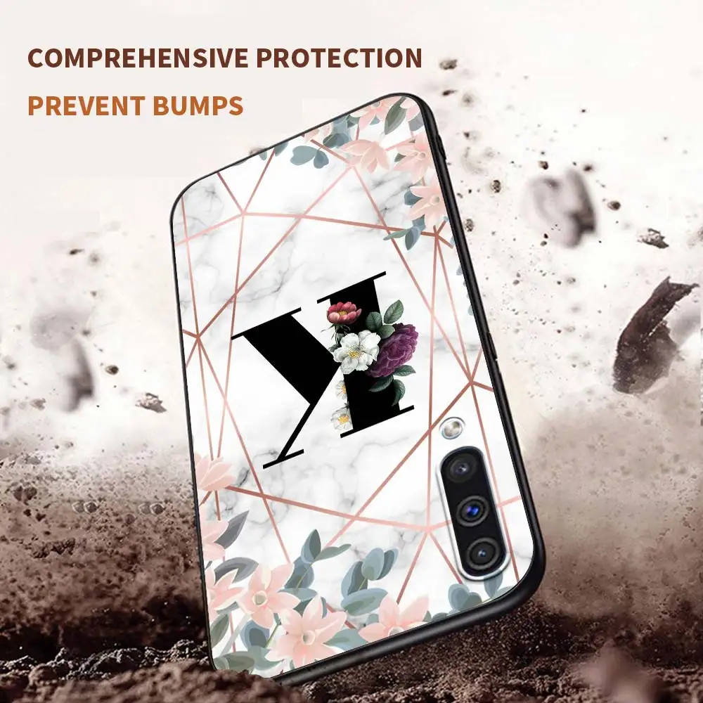 

Flower Letter A Z Case For Samsung Galaxy A50 A10 A70 A20e M31 A30 A40 A02s M30s M21 M11 F41 Shockproof TPU Black Cover