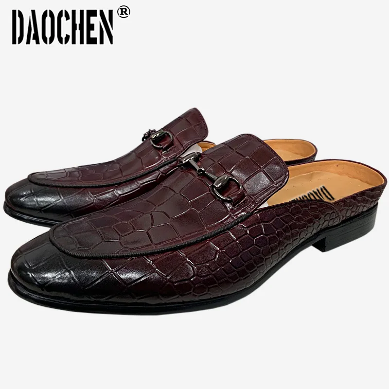 

Luxury Designer Men's Loafers Horsebit Mules Half Shoes Black Brown Mens Dress Causal Shoes Shallow Breathable Leather Shoes Men
