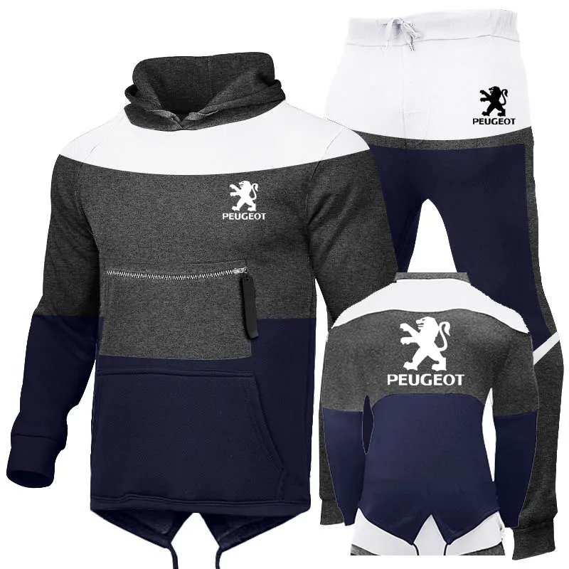 

Fashion Spring Autumn new Men's hoodies Peugeot Car Logo Printing Cotton High Quality Men's sweatshirt + sweatpants 2-piece set