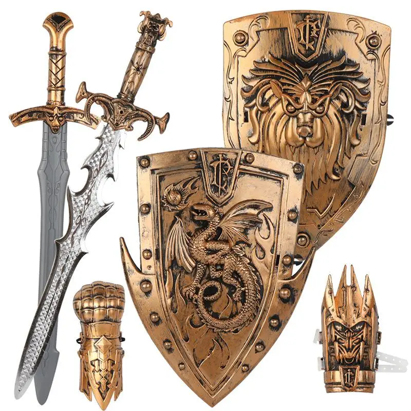 Children's Weapon Bronze War Gear Set Toy Knife Shield Wrist 3 Pieces/Set Combination Simulation Battle RPG Props | Игрушки и хобби