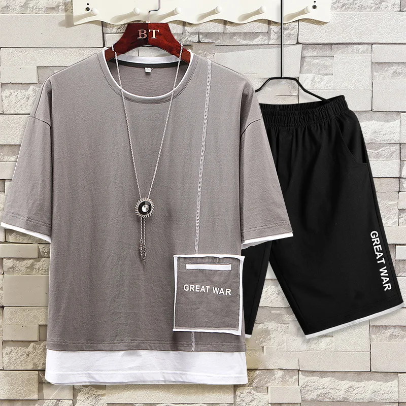 

Tracksuit Men Summer Fashion Printed T Shirts Shorts Two Piece Men Track Suit Casual Sportsuit Male Plus Size 3XL Brand Clothing