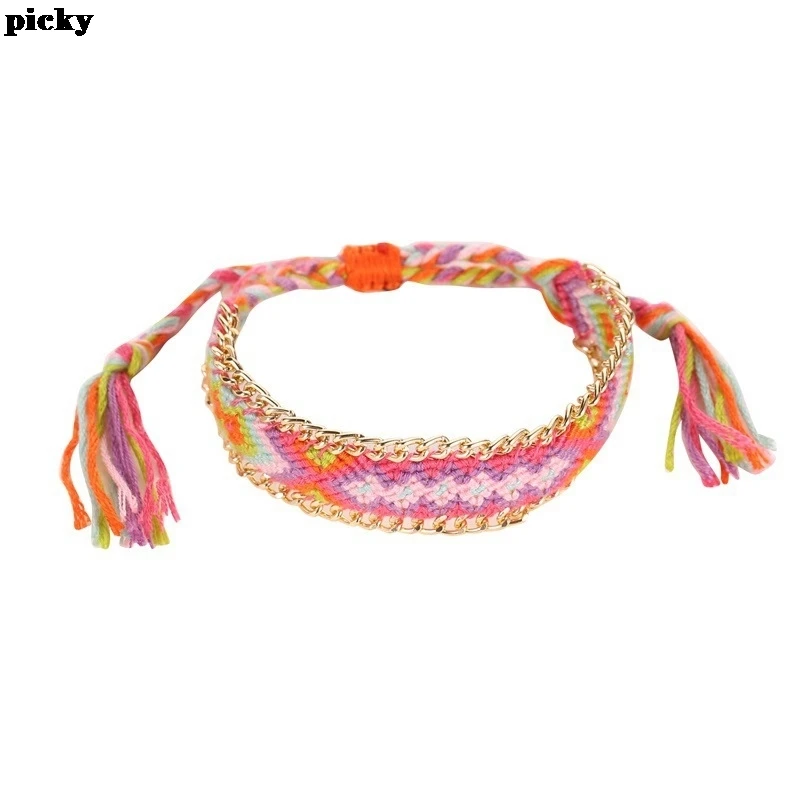 Богемный многоцветной плетеный браслет дружбы для женщин ручной работы