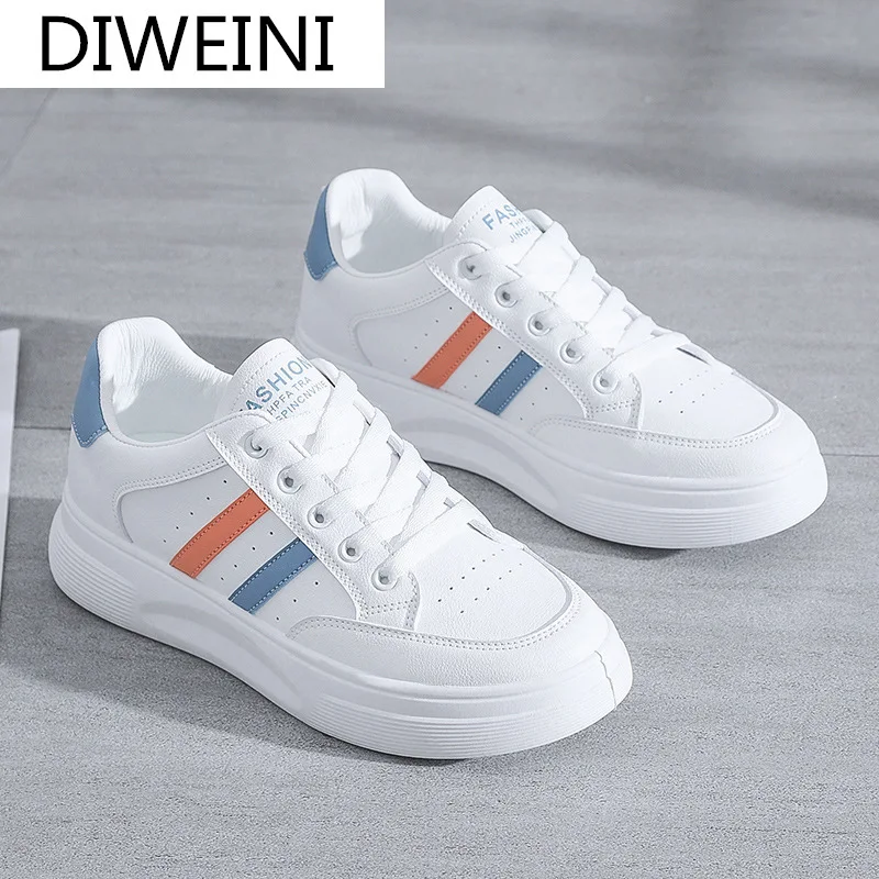 

Spring Women Shoes 2021 Fashion Women's Vulcanize Shoes New Women Casual Shoes Lace-up Solid Color PU Leather White Sneakers