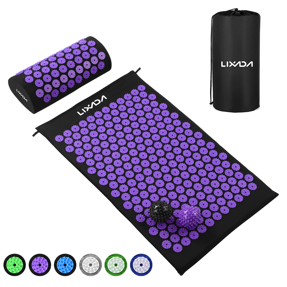 Black and Purple Акупрессура коврик и подушка набор с 2 шт. шиповидными шариками точечная Массажная подушка Массажный коврик для йоги снимает стресс облегчение боли в спине тела - Цвет: Black and Purple