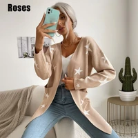 long sleeve knitted open front cardigan for women 2021 autumn jacket sweater coat winter korean fashion star top clothing female