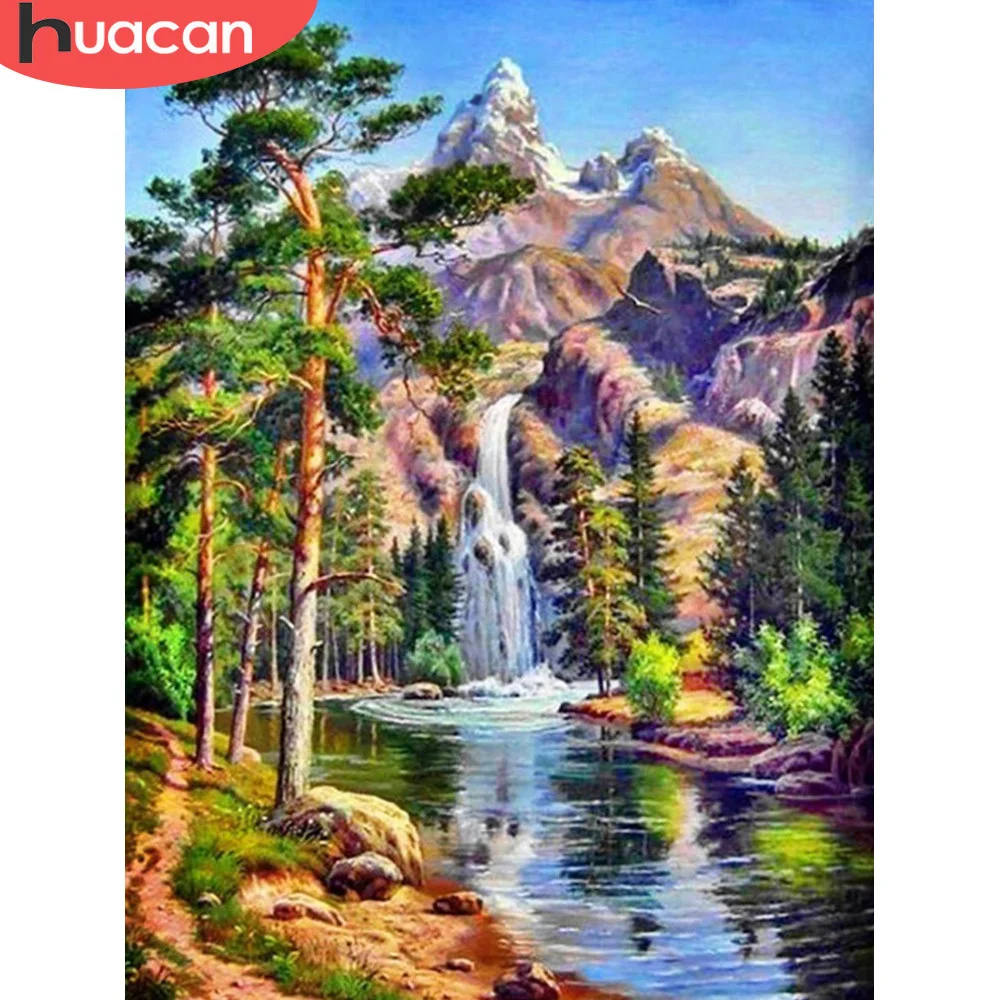 HUACAN полностью квадратная Бриллиантовая мозаика пейзаж Алмазная картина водопад