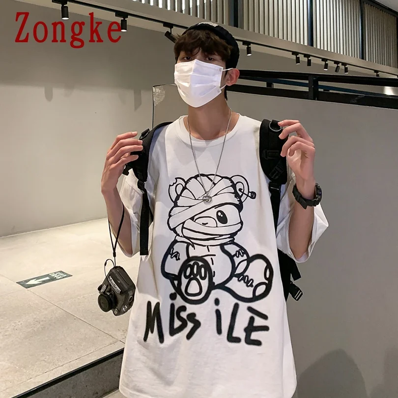 

Zongke Cartoon Casual Harajuku T Shirt For Men Clothing Funny T Shirts For Men Summer Tops Vintage T Shirt Men M-5XL 2021 New