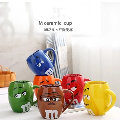 Export American Genuine M Beans Chocolate Beans Couple Creative Ceramic Mug Expressions Cartoon Coffee Cup Large Capacity Gift