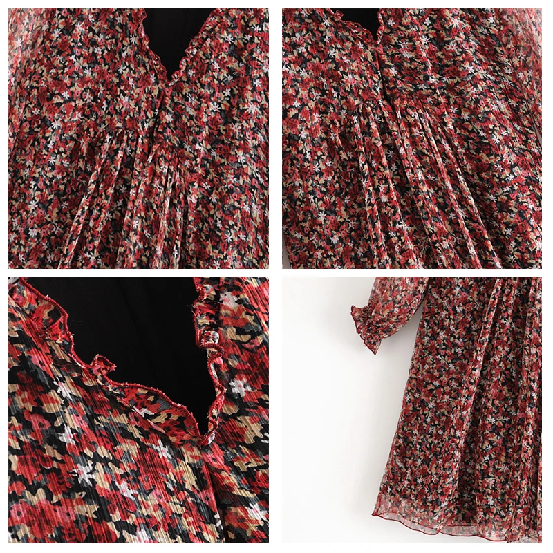 ROHOPO Двухслойное цветочное элегантное средней длины рукав платье оверлок край