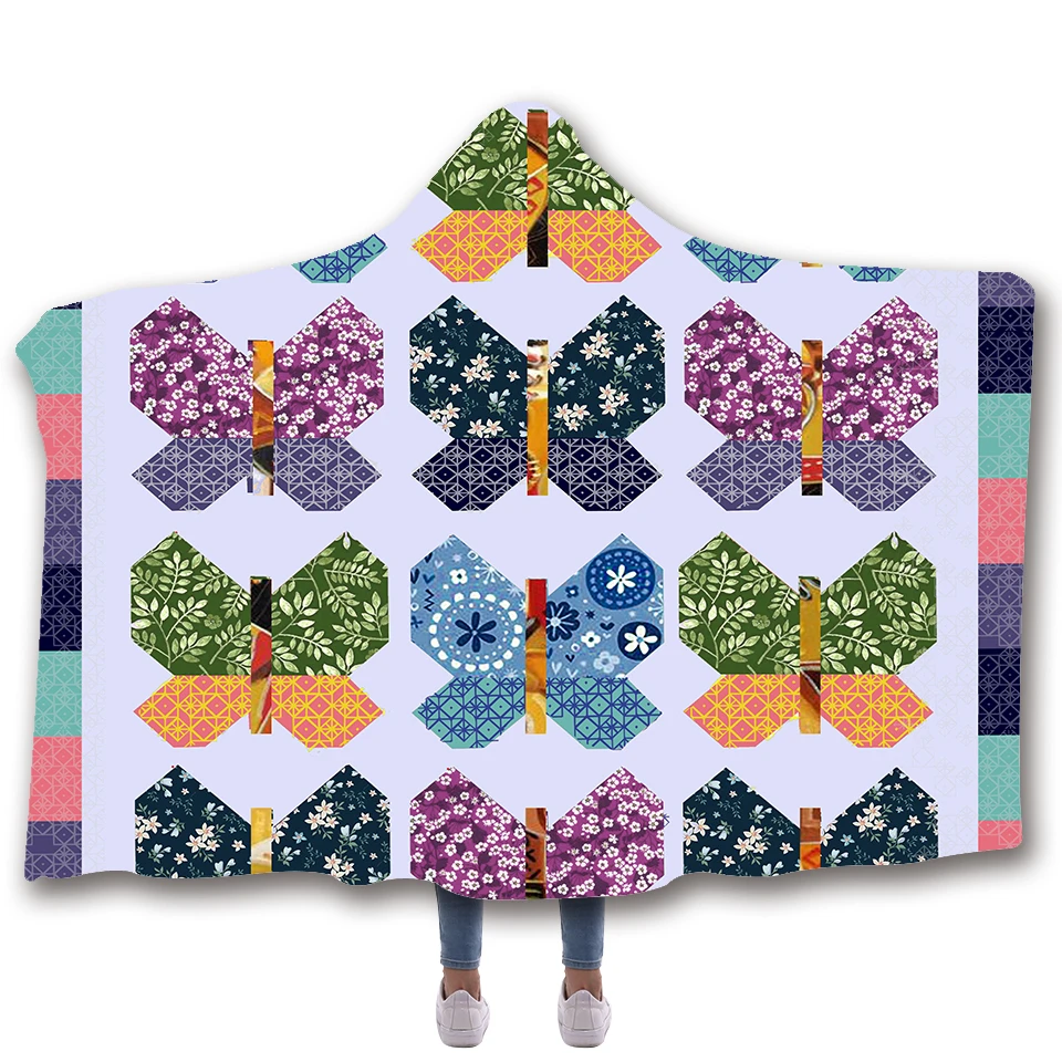 Одеяло с капюшоном и принтом насекомых-бабочек Флисовое одеяло s броски для