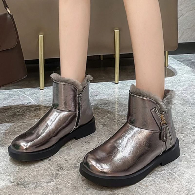 

Rimocy Winter Warm Ankle Boots for Women 2021 New Platform Thicked Plush Cotton Shoes Woman Pu Leather Waterproof Botas Mujer